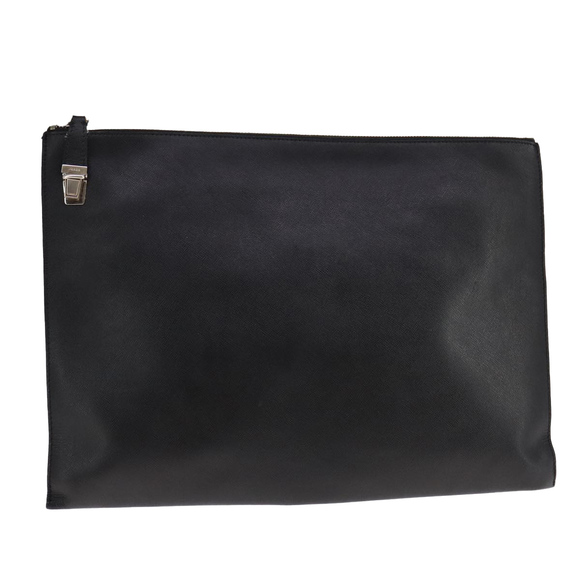 PRADA Clutch Bag Leather Black Auth 93630 - Picture 1 of 16
